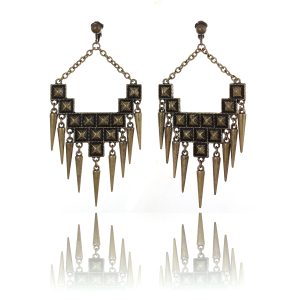 ERCL-AMB-201 Accessories Statement Spike Chandelier Clip On Earrings - Antique Gold