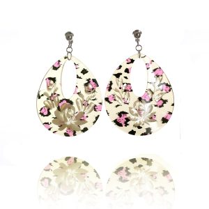 ERCL-AMB-214 Accessories Acrylic Leopard Skin Lotus Clip On Earrings