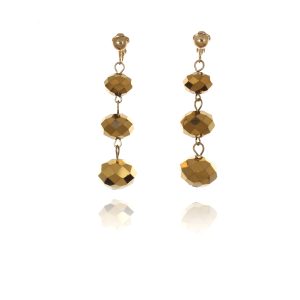 ERCL-AMB-215 Accessories Triple Faceted Bead Drop Clip On Earrings - Gold