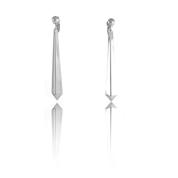 ERCL-AMB-229 Accessories Geometric Drop Clip On Earrings - Silver
