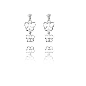 ERCL-BG-87 Basics Sterling Silver Double Butterfly Clip On Earrings