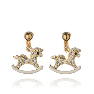 ERCL-BML-19 Crystal Rocking Horse Clip On Earrings - Gold