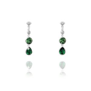 ERCL-ELS-1 Elements Silver Emerald and Erinite Swarovski Drop Clip On Earrings