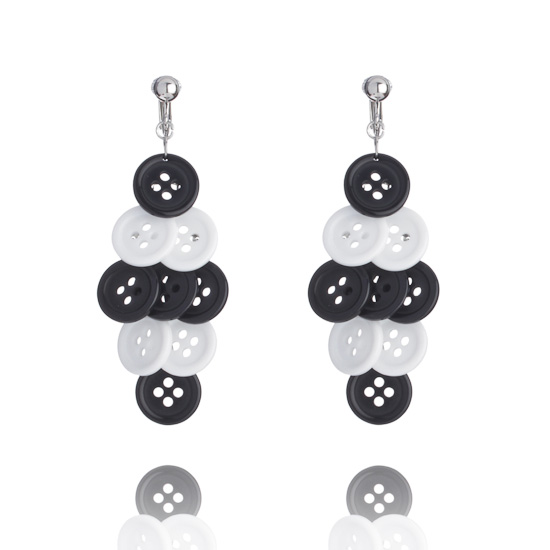 Button Cascade Clip On Earrings - Black & White from www.make-me-beautiful.co.uk - Make Me Beautiful - the clip on earrings specialists Button Cascade Clip On Earrings - Black & White from www.make-me-beautiful.co.uk