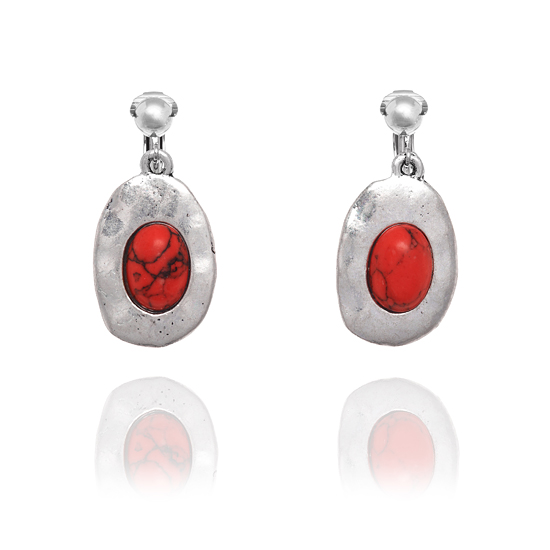 Look East Double Oval Clip On Earrings - Red - Make Me Beautiful - the clip on earrings specialists Look East Double Oval Clip On Earrings - Red