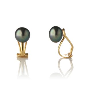ERCL-PO-8 Genuine Pearl Clip On Earrings Iridescent Black/Gold