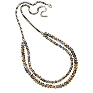 N-FIOR-87 Fiorelli Double Grey and Gold Beaded Necklace