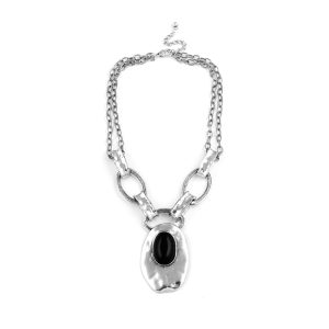 NL-LE-16 Look East Double Oval Necklace - Black