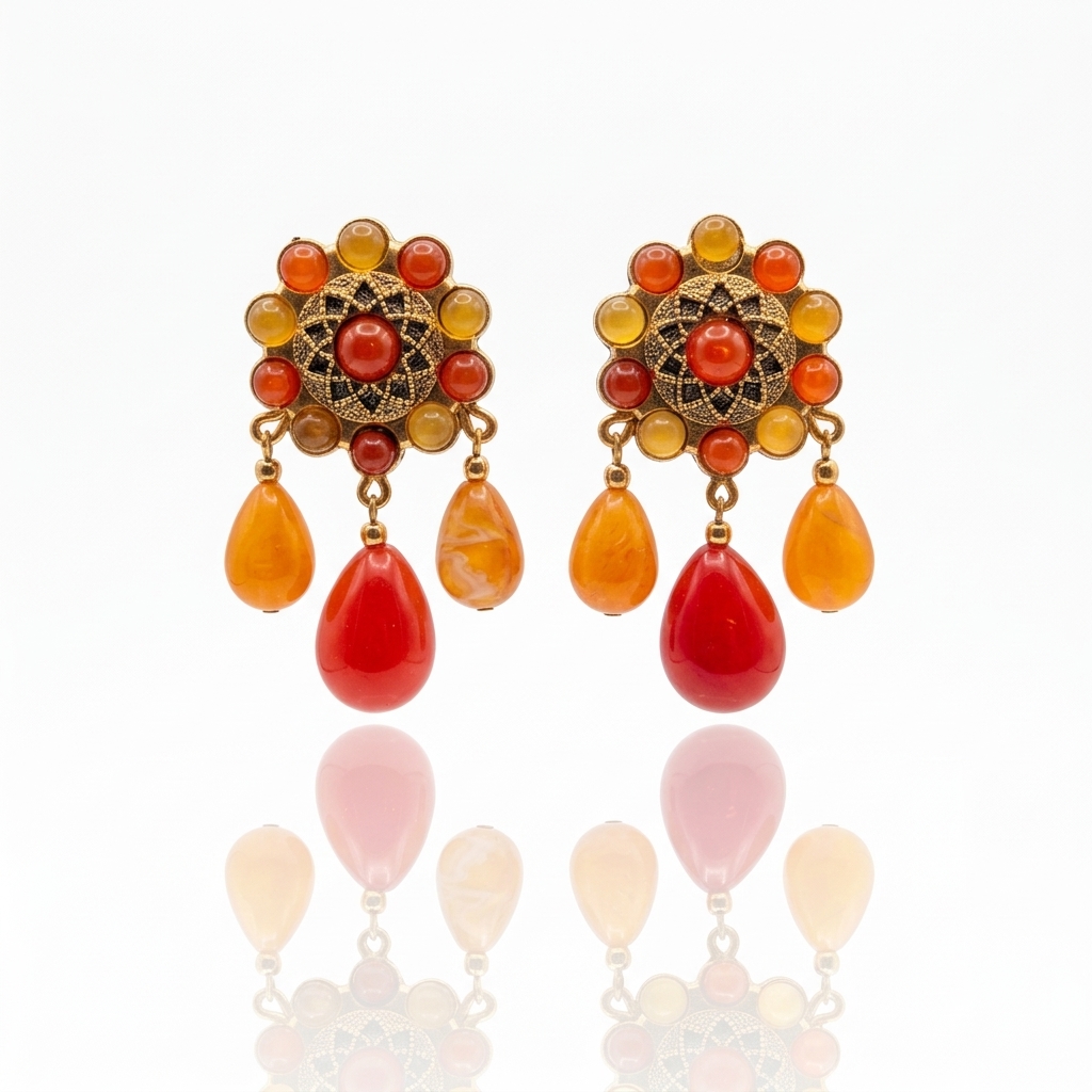 ERCL-DCM-19 De Mulieribus Claris Warm Chandelier Clip On Earrings - Make Me Beautiful - the clip on earrings specialists De Mulieribus Claris Warm Chandelier Clip On Earrings