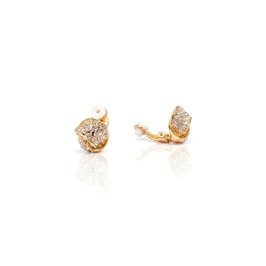 ERCL-RH-261 Rodney Holman Cubic Zirconia Set Linked Ring Clip On Earrings - Gold side view final - Make Me Beautiful - the clip on earrings specialists Rodney Holman Cubic Zirconia Set Linked Ring Clip On Earrings - Gold
