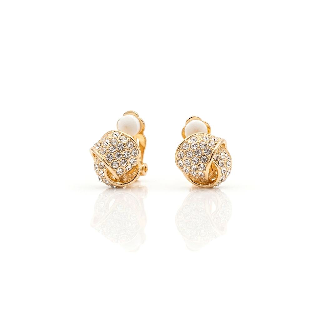 ERCL-RH-261 Rodney Holman Cubic Zirconia Set Linked Ring Clip On Earrings - Gold - Make Me Beautiful - the clip on earrings specialists Rodney Holman Cubic Zirconia Set Linked Ring Clip On Earrings - Gold