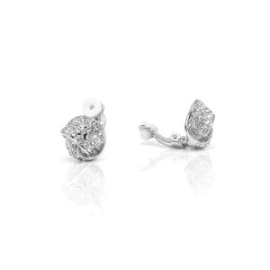 ERCL-RH-262 Rodney Holman Cubic Zirconia Set Linked Ring Clip On Earrings Rhodium
