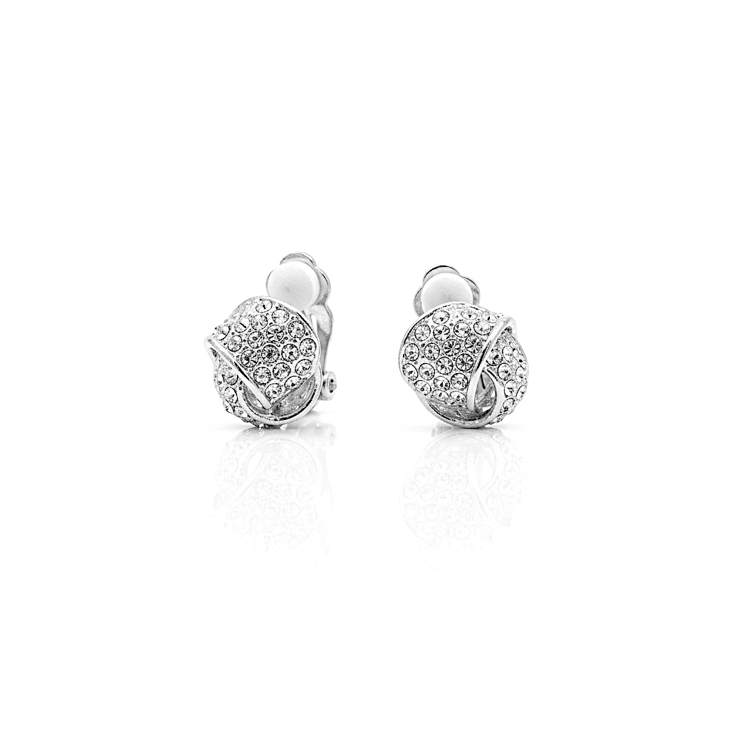 ERCL-RH-262 Rodney Holman Cubic Zirconia Set Linked Ring Clip On Earrings Rhodium - Make Me Beautiful - the clip on earrings specialists Rodney Holman Cubic Zirconia Set Linked Ring Clip On Earrings Rhodium
